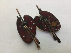 Vintage Matisse Brooch and Earring Set Copper Enamel Painter Palette Art Clip On
