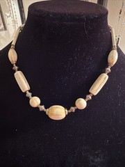 Vintage jewelry Necklace Metal wood Bone handcrafted Art custom C1930-40