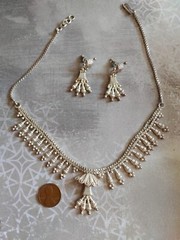 Vintage necklace earrings SET India style silver alloy not sterling lightweight
