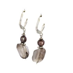 Smoky Quartz Pearl Dangle Latchback Earrings | Vintage Sterling Silver 925