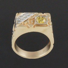 Solid 14K Gold, .65Ct Fancy Yellow Irradiated Diamond & White Diamond Man’s Ring