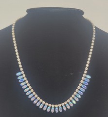 B. David Blue Aurora Borealis Marquise Rhinestone Clip Earrings & Necklace 20″