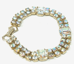 Vintage Aurora Borealis Rhinestone 2 Strand Bracelet Faux Diamond Tennis