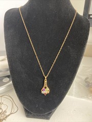 Vintage Multicolor Gemstone Stone Pendant 18” Necklace Marked PAJ BB