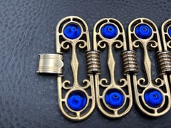 VTG Royal Blue Cabochon Gold Tone 2.5” Wide Panel Etruscan Style Bracelet 7.25”
