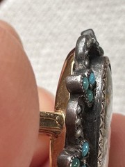 Antique Victorian era 14k Gold Silver Top Pearl Miniature Portrait Ring