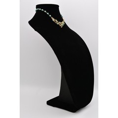 Vintage Floral Aqua Turquoise Beaded Collar Choker Necklace Gold Tone 60s Bin3D