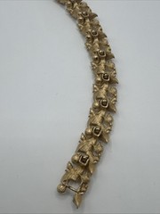 Vintage Crown Trifari Gold Tone Faux Pearls & Rhinestone Bracelet 7″