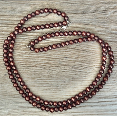 Faux Chocolate Pearl Necklace Double Strand Beaded Wire