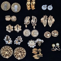 Lot of 14 Vtg Earrings Warm Gold & White Clip-On & Screwback Austria Japan Coro