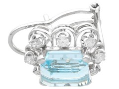 Vintage 9.50Ct Aquamarine and 0.80Ct Diamond 18k White Gold Earrings Circa 1950