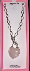 Piper.k Rose Quartz heart pendant necklace 16”+3”silver tone leadsafe nickelfree