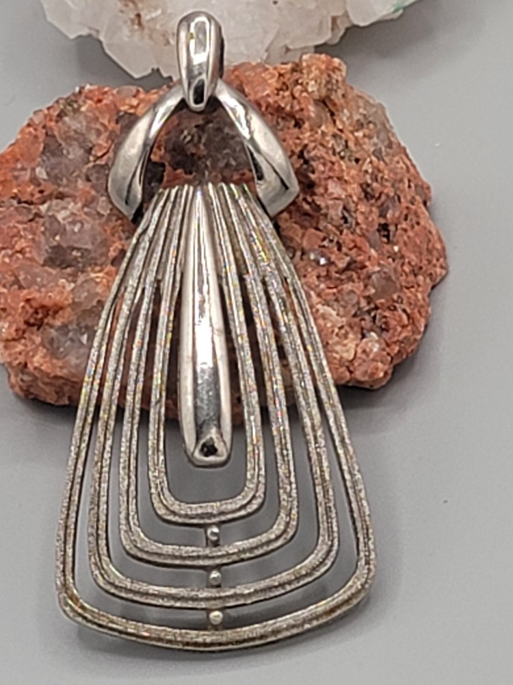 Modernist MCM VINTAGE Large BRUSHED Silver Teardrop PENDANT