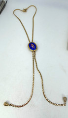 Vintage Necklace Bolo Lariat Blue Rose Painted Enamel Slider 30 inches