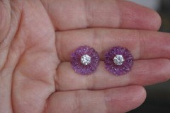 Vintage Genuine Amethyst Flower Jackets For Earrings Use With Any Studs