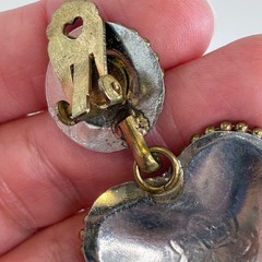 Vintage Heart Earrings Mixed Metal Gold Silver Tone Clip On Statement Elegante