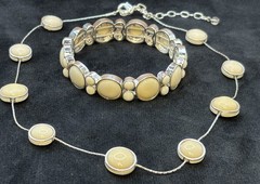 Vintage Napier Bracelet Necklace Set Cream Silver Tone