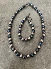 QVC JTV Peacock Cultured Pearls & Sterling Silver Ball Beads Necklace & Bracelet