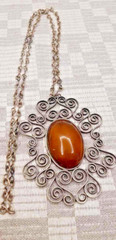 Vintage Art Deco Latvia Filigree Amber Pendant Necklace 60’s