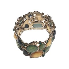 VTG Shades of Green & Yellow Shimmering Faux Opal Stretch Cuff Bracelet 6.5″