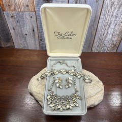 Juliana Vtg Rhinestone 3 piece set necklace bracelet earrings aurora borealis
