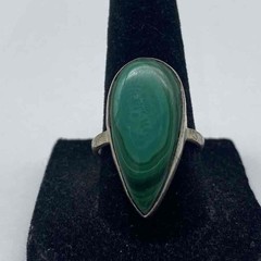 Sterling Silver 925 Malachite and Red Stone Ring Set Size 8 Vintage Style