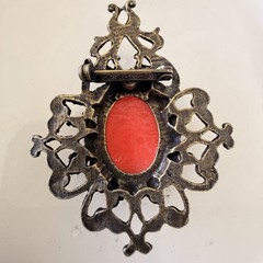 Vintage Victorian Revival Red Cameo Brooch Gold Tone Filigree Lady Portrait Pin