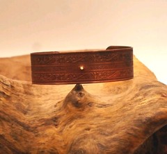 Vintage Solid Copper Cuff Art Nouveau Style Scroll Work W/ Flowers 7″ Adjustable
