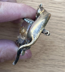 1940s Anthony Aquilino Sterling Silver Cat Fishing Fish Bowl Jelly Belly Brooch