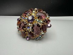 Juliana D&E Book Piece Brooch Pin Shades Of Purple AB Rhinestone 2″ Ref #550 VTG