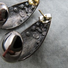 Givenchy Earrings Vintage Black Hematite Hoops Clear Crystal 1.25 in Chunky 847f