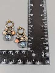 Bronze Tone Blue Bead Cluster Dangle Earrings Tribal Boho Western Retro