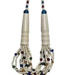 Vintage Multi Strand Beaded Necklace White Green Yellow Red Blue Retro Jewelry