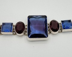 Vintage 925 Sterling Silver Faceted Glass Bracelet 91g Signed / Tested
