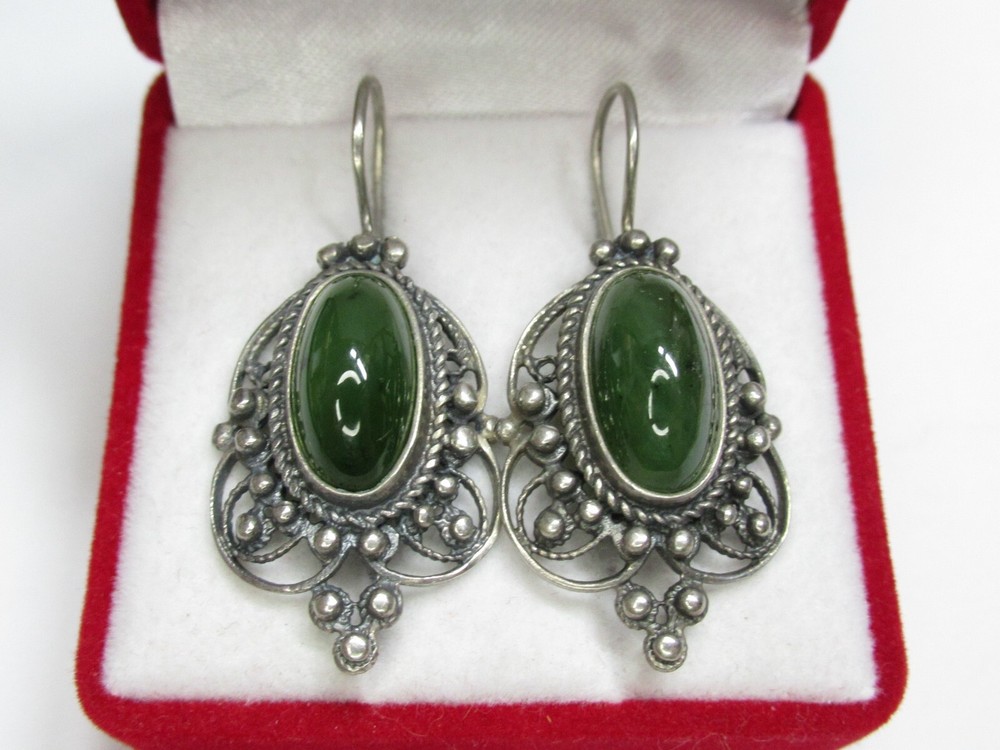 Vintage earrings USSR 875 standard, star, jade, 8.47 g..