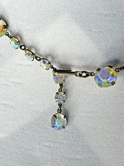 Vintage Czech Aurora Borealis Rhinestone Choker Necklace Bezel Set 1950s 15” K