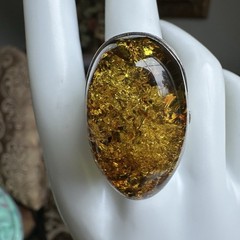 VTG Baltic Amber Statement Ring Size 8.5 Oval Large Chunky 925 Sterling 13.6g