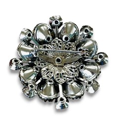 Vintage Unsigned Judy Lee Molded Lava Glass Peacock AB Rhinestone Flower Brooch
