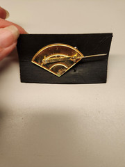 Vintage 18KT Gold Plated Fan Brooch Black Enamel Gold Glitter
