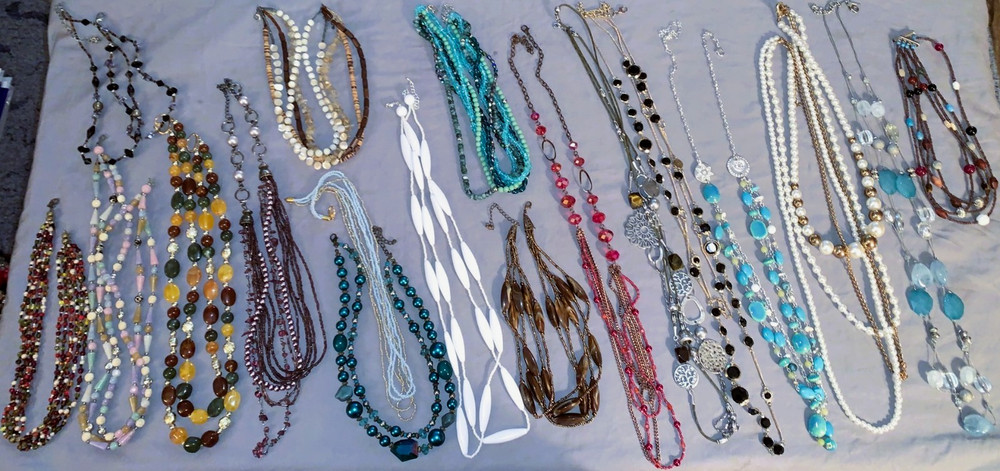 Great Lot 18 Vintage to More Modern Multi-Strand Necklaces Many Many Designs