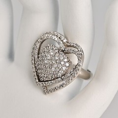 Original Vintage Sterling Siilver Zirconia Moissanite Gemstone Pave Heart Ring