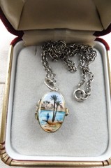 Deco Silver Gilt 800 Egyptian Revival Enamel Moses Basket Locket Pendant 1920s