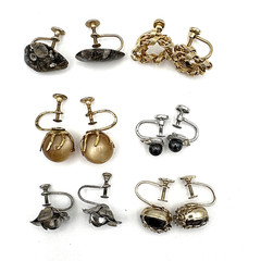 SCREW-BACK vintage earring lot – 6 sterling gold-filled fossil rhinestone Coro