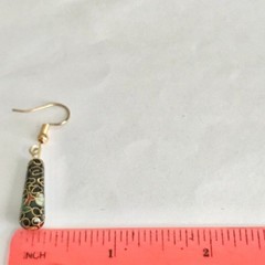Vintage Pink Red Flower Cloisonne Earrings Black Enamel Gold Tone Taiwan Asian
