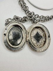 VTG Silver Tone XL Photo Pill Locket Signed D 32in Unsigned Estate Sale Read