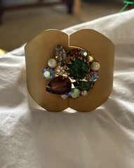 Vintage Huge Juliana? Clamper Cuff Prong Set Stones Bracelet 3” Wide Estate