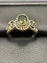 Vintage Sterling Silver Green Quartz Ring Size 8.25 F9