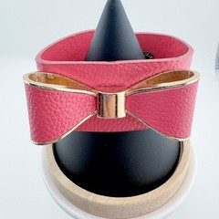 Vintage Y2K Pink Leatherette Bow Cuff Bracelet Retro Coquette Statement