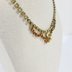 Vintage Citrine Rhinestone Choker And Earrings Set Screwback 15.5″ Regency