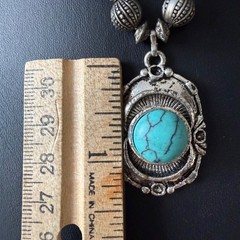Vintage Necklace Faux Turquoise Pendant Southwestern Boho Silver Tone 17 inches